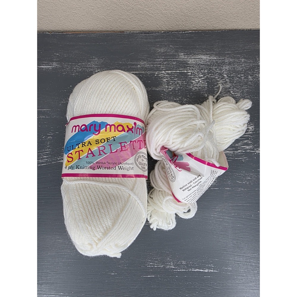 Mary Maxim Starlette Yarn 01 White 4 ply Acrylic Worsted-3.5oz 230yds +‎ EXTRA